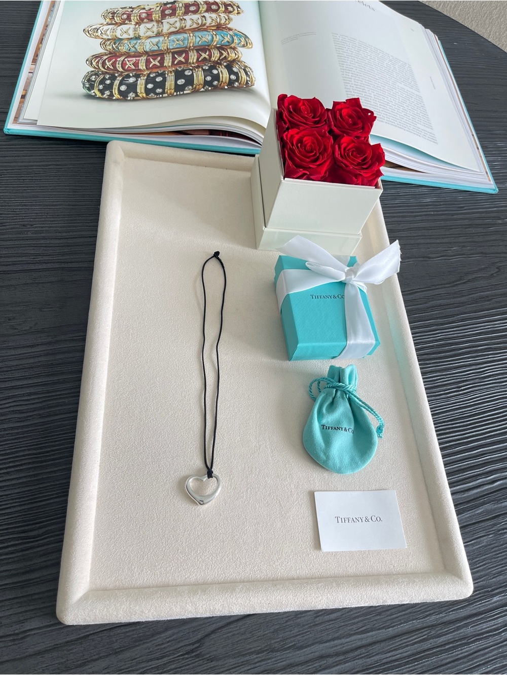 Tiffany & Co. Elsa Peretti Open Heart Pendant Cord Necklace Silver 27mm 18”